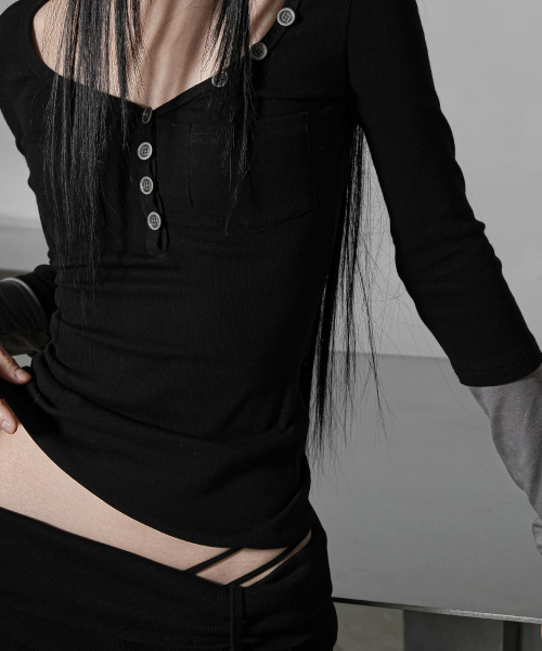 DUAL TONE BUTTON LONG SLEEVE [GRAY]