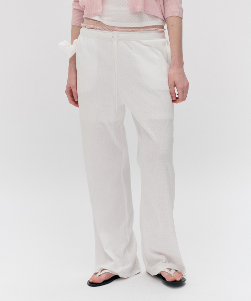 NUBASIC EYELET JERSEY STRING PANTS WHITE