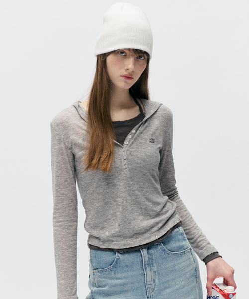 NUBASIC SLIM FIT HALTER HOOD T-SHIRT GRAY