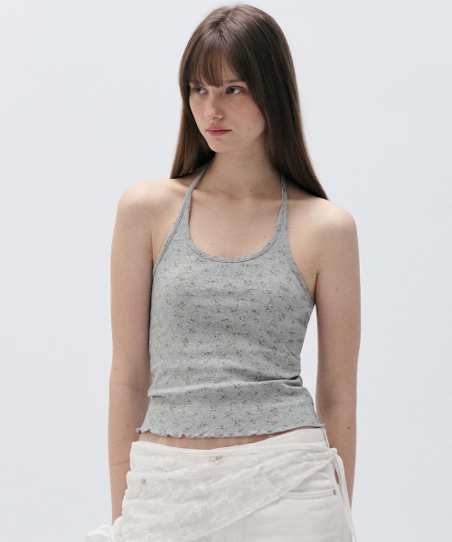 NUBASIC FLOWER HALTER NECK TOP GRAY