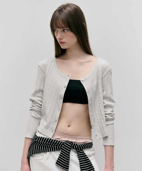 NUBASIC POINTELLE JERSEY CARDIGAN M/GRAY