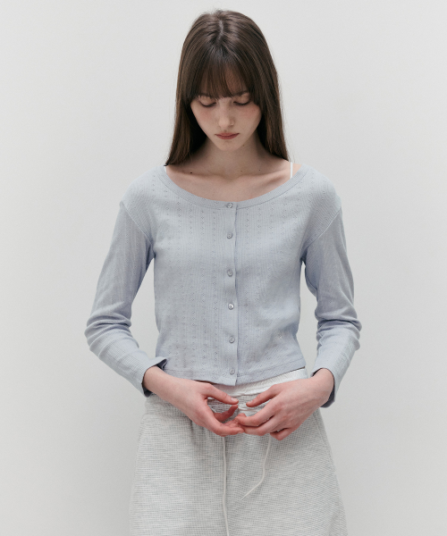 NUBASIC POINTELLE JERSEY CARDIGAN BLUE