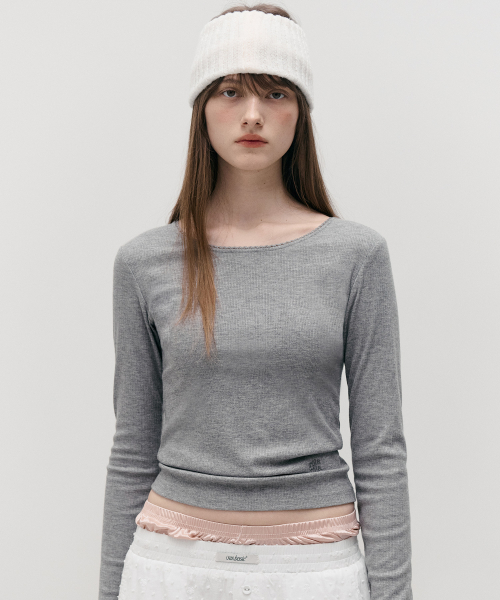 NUBASIC LACE ROUND NECK SLIM T-SHIRT GRAY