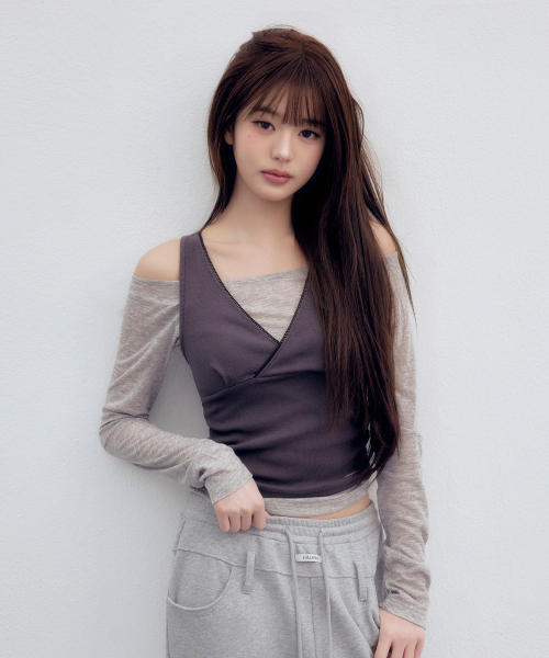 NUBASIC LAYERED SLEEVELESS SET GY+CH