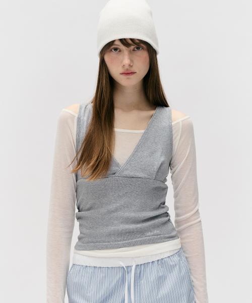 NUBASIC LAYERED SLEEVELESS SET WH+GY