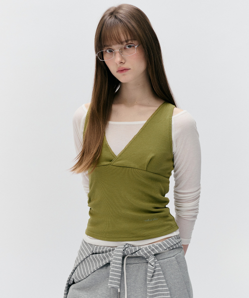NUBASIC LAYERED SLEEVELESS SET WH+OL