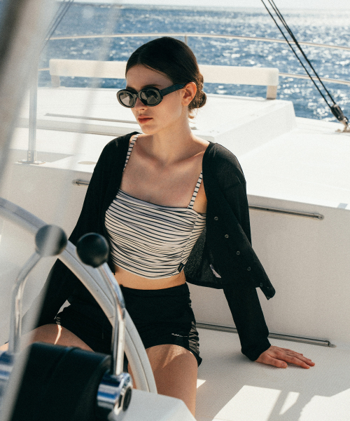 Stripe Shirring Swim Top[LMBESW245]-2color