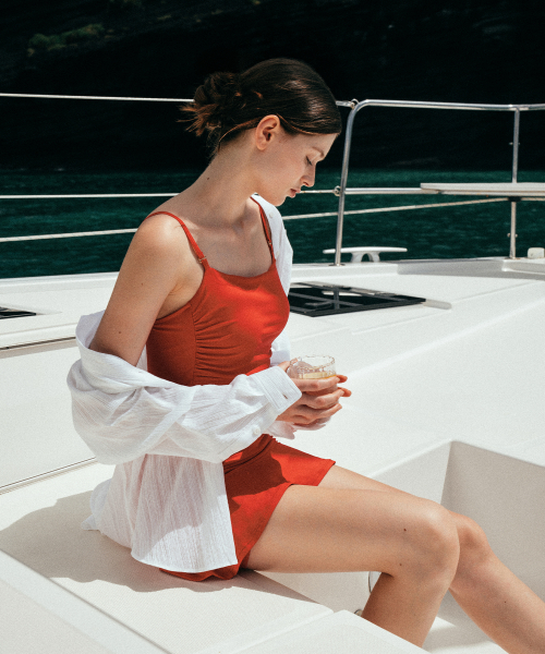 Solid Shirring Sleeveless SwimSuit[LMBDSW230]-2color