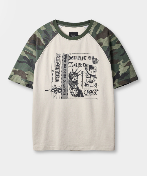RAGLAN COLOR BLOCK PIGMENT ARTWORK SHORT SLEEVE T-SHIRT