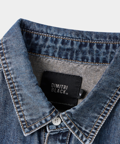 FADED WASHING DENIM TRUCKER HALF SHIRT_DUST INDIGO