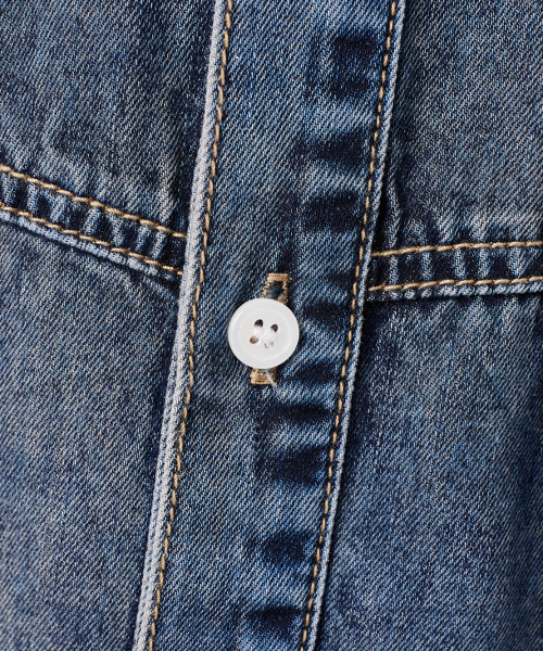 FADED WASHING DENIM TRUCKER HALF SHIRT_DUST INDIGO