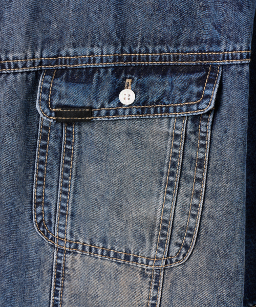 FADED WASHING DENIM TRUCKER HALF SHIRT_DUST INDIGO