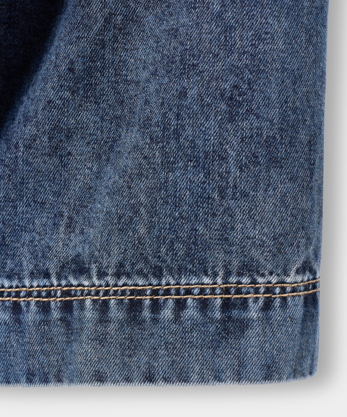 FADED WASHING DENIM TRUCKER HALF SHIRT_DUST INDIGO
