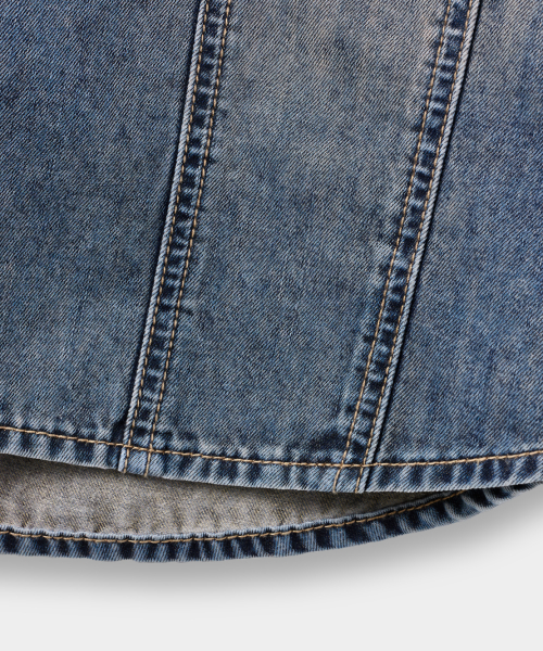 FADED WASHING DENIM TRUCKER HALF SHIRT_DUST INDIGO