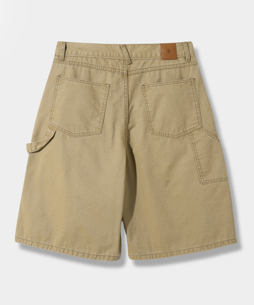 BIO-WASHING CARPENTER BERMUDA COTTON PANTS_BEIGE