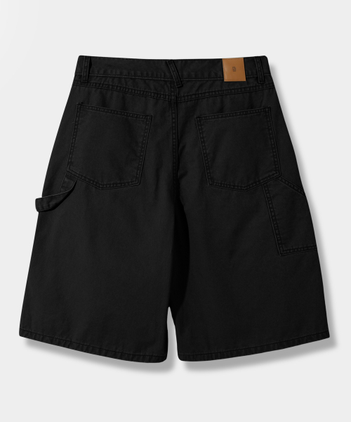 BIO-WASHING CARPENTER BERMUDA COTTON PANTS_BLACK