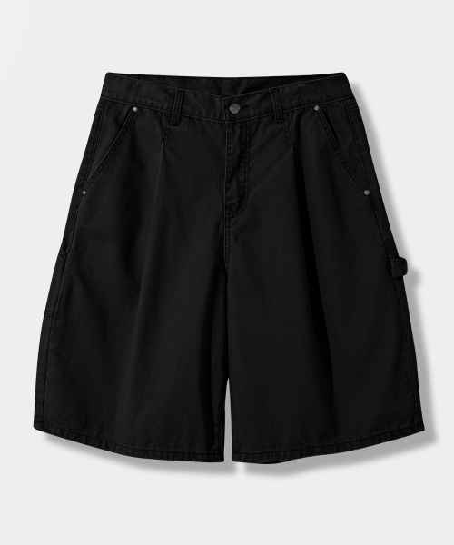 BIO-WASHING CARPENTER BERMUDA COTTON PANTS_BLACK