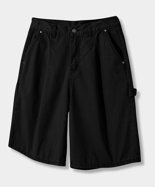 BIO-WASHING CARPENTER BERMUDA COTTON PANTS_BLACK