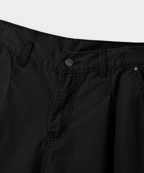 BIO-WASHING CARPENTER BERMUDA COTTON PANTS_BLACK