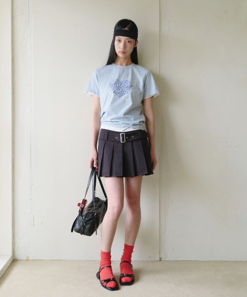 BELT PLEATS MINI SKIRT BLACK