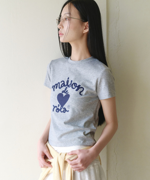 MAISON DE ROLA EMBROIDERY HEART T-SHIRT M/GRAY