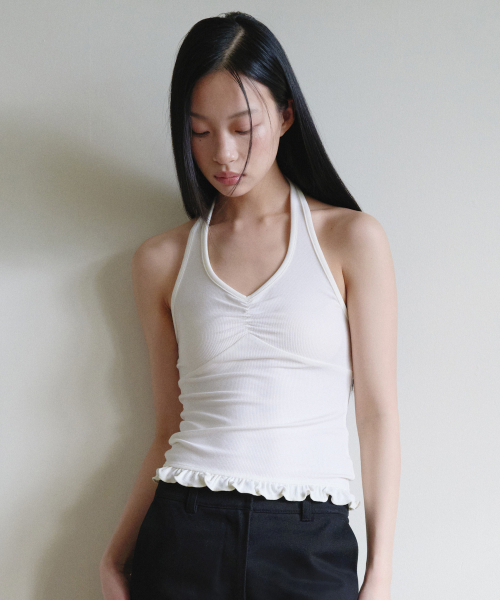 HALTER FRILL TOP WHITE