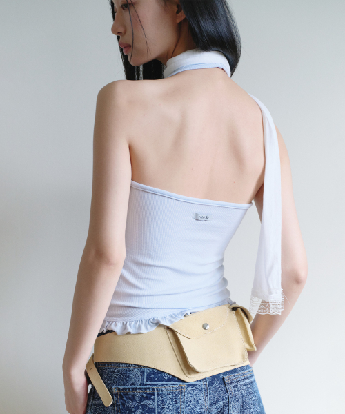 HALTER FRILL TOP SKY
