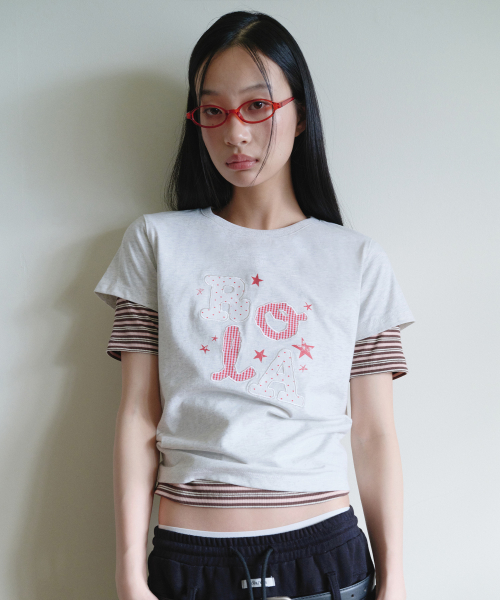 ROLA LETTERING PATCHWORK T-SHIRT MELANGE WHITE