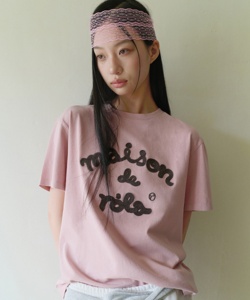 MAISON DE ROLA EMBROIDERY PIGMENT LOOSE FIT T-SHIRT I/PINK