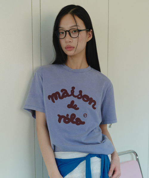 MAISON DE ROLA EMBROIDERY PIGMENT LOOSE FIT T-SHIRT BLUE
