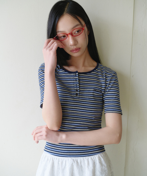SLIM FIT HENRYNECK HALF T-SHIRT NV+BL