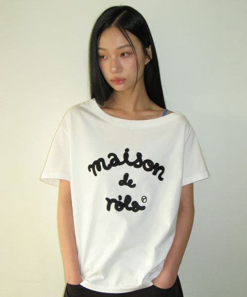 MAISON DE ROLA EMBROIDERY OFF SHOULDER T-SHIRT OFF WHITE