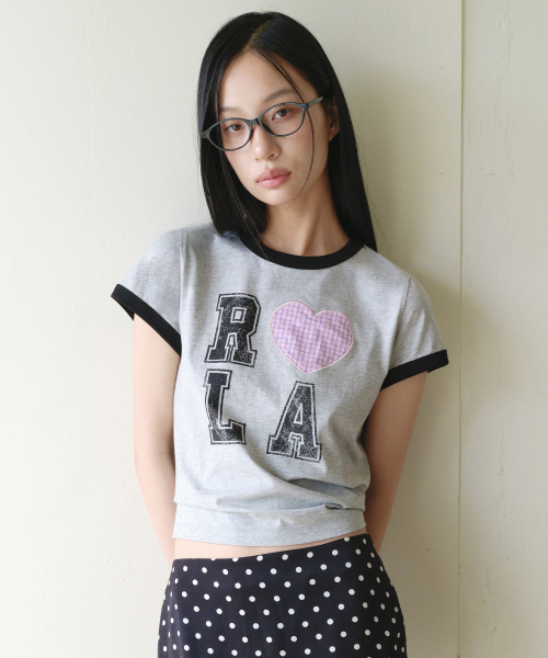 I LOVE ROLA PATCHWORK RINGER T-SHIRT GRAY