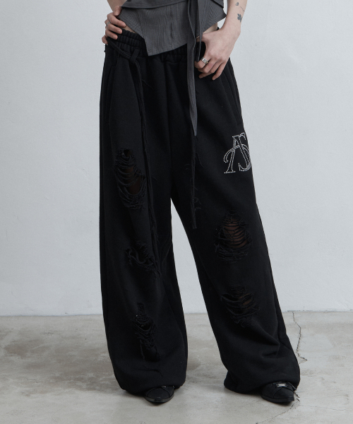 BELTED DESTROYED SWEATPANTS BLACK