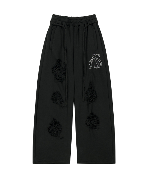 BELTED DESTROYED SWEATPANTS BLACK