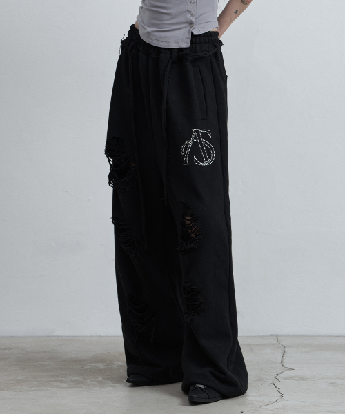 BELTED DESTROYED SWEATPANTS BLACK