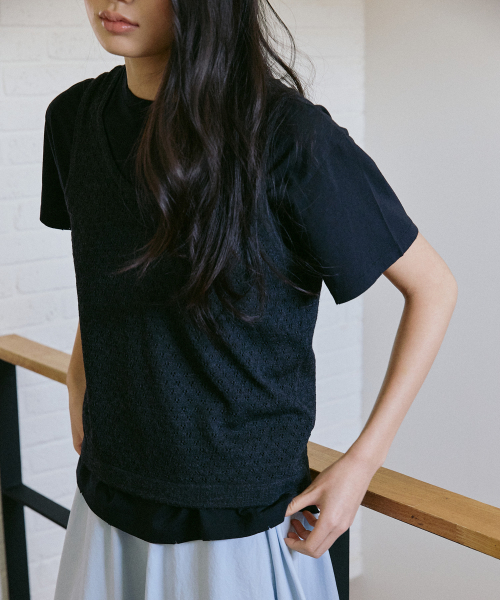 Sukashi Knit Sleeveless Black