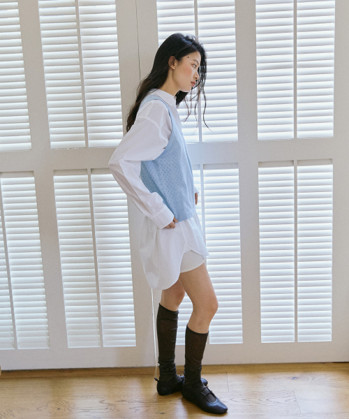 Sukashi Knit Sleeveless Blue