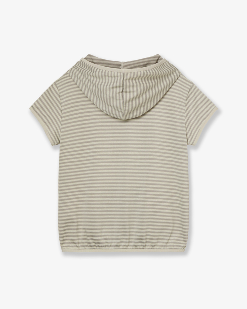 STRIPE HALF SLEEVE HOODIE [BEIGE]