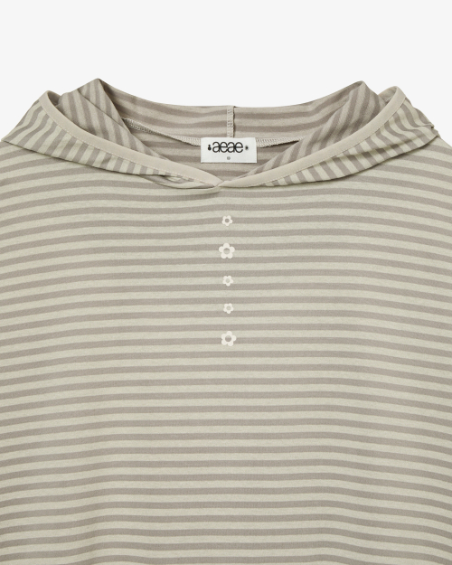 STRIPE HALF SLEEVE HOODIE [BEIGE]