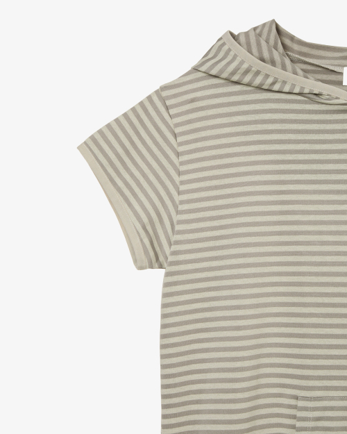 STRIPE HALF SLEEVE HOODIE [BEIGE]