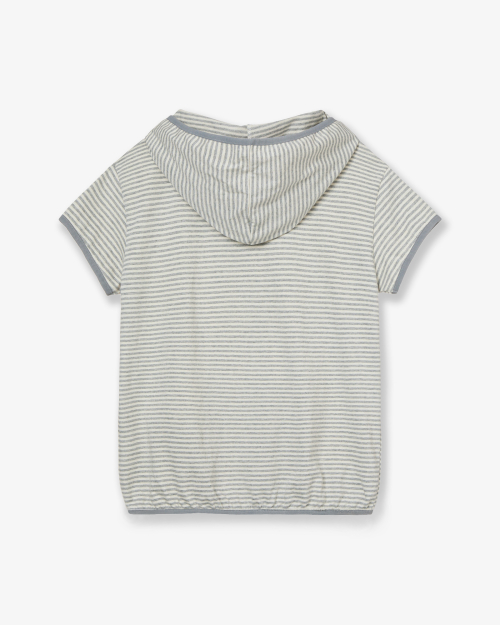 STRIPE HALF SLEEVE HOODIE [GREY]