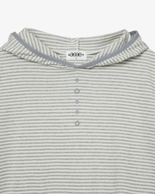 STRIPE HALF SLEEVE HOODIE [GREY]