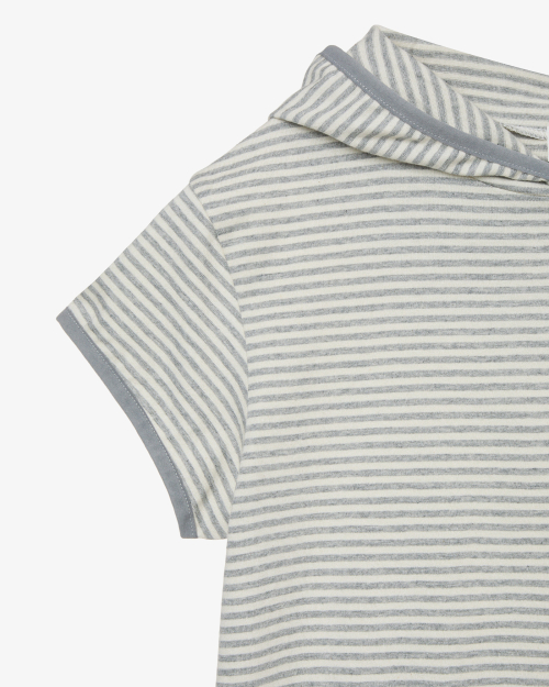 STRIPE HALF SLEEVE HOODIE [GREY]