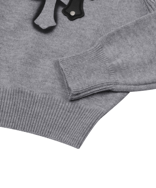 KIAN SPRAY CROSS LEATHER PATCH KNIT HOOD T