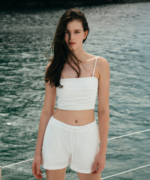 White Punching Short Leggings Swim Pants[LMBESW244]-White