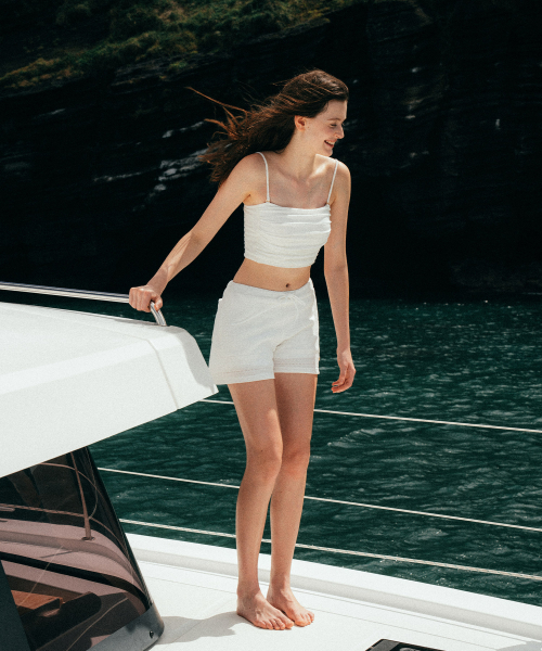 White Punching Short Leggings Swim Pants[LMBESW244]-White