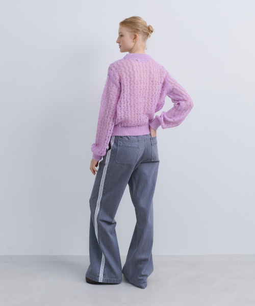 LACE TRIM DENIM PANTS - ICY GREY