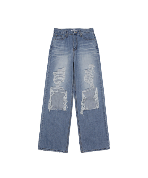 WIDE DESTROYED DENIM PANTS BLUE