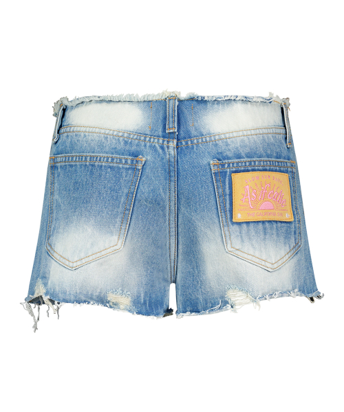 LOW-RISE DESTROYED DENIM SHORTS BLUE